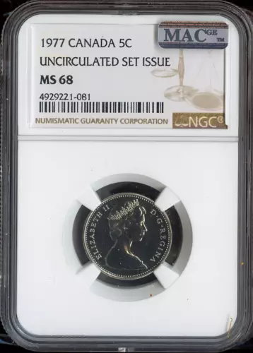 1977 Canada 5 Cents 5C NGC MS68 MAC  - Quality