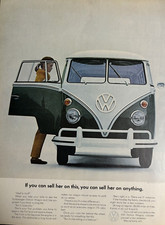 1960s Volkswagen Bus Sell Her On Anything 24 MPG 4 Pints Of Oil Vintage Print Ad