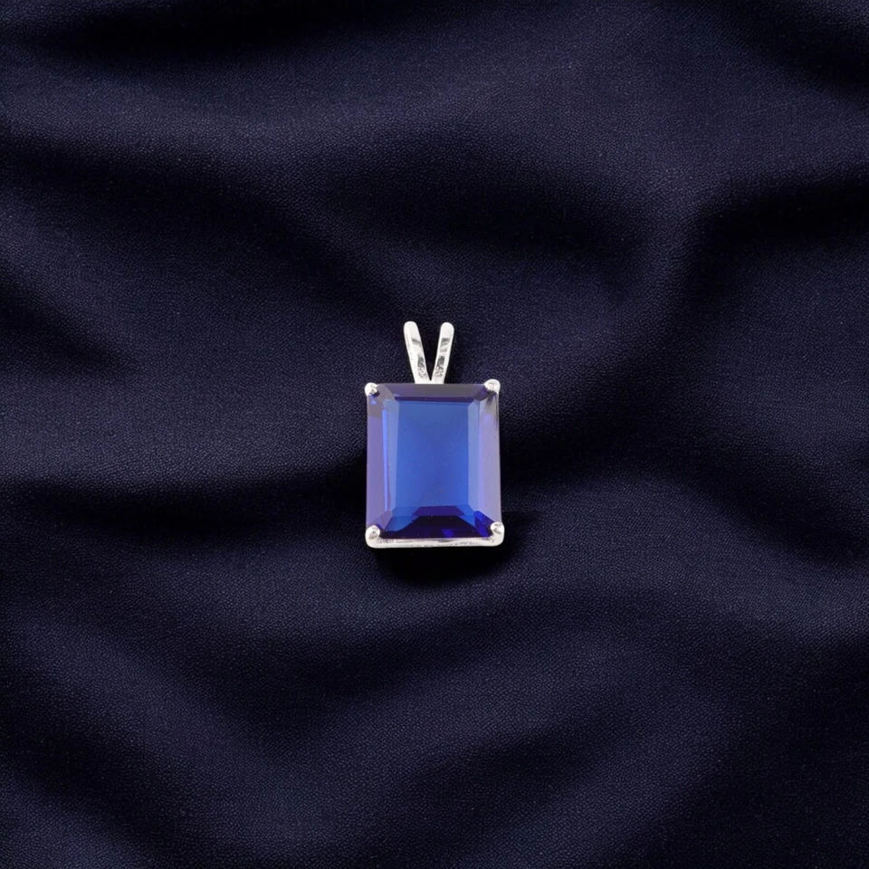 Colgante de plata 925 con piedras preciosas de zafiro azul genuino joyería de uso diario Foto 3 de 4