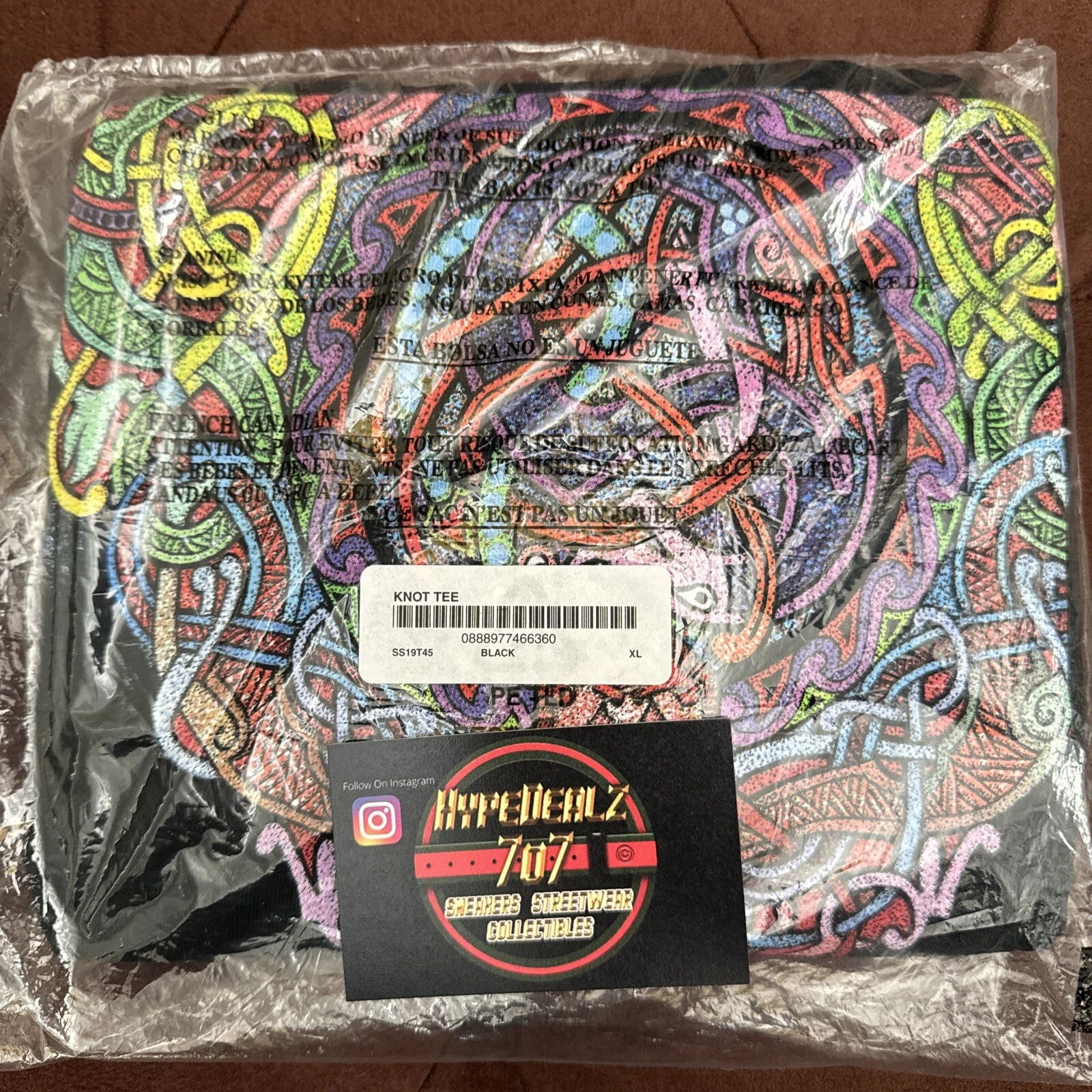 NEUF T shirt nœud Supreme SS19 noir taille XL extra large boîte à guichets fermés logo