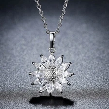 Platinum Color Sunflower Simulated Diamond Crystal Elegant Necklace - New