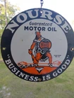 Vintage Porcelain Nourse Guaranteed Motor Oil “Business Is Good” Sign, 1922