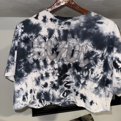 AC/DC Back In Black  Men's XL Tye Dye Band T-Shirt Cut Off Mid Drift
