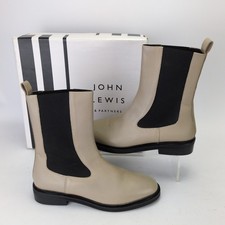 John Lewis Leather Ankle Boots UK 7 EU 40 Parlour Beige Chelsea Pull On Flat Box