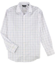 Tommy Hilfiger Mens The Flex Checkered Button Down Dress Shirt, white, 17 Neck