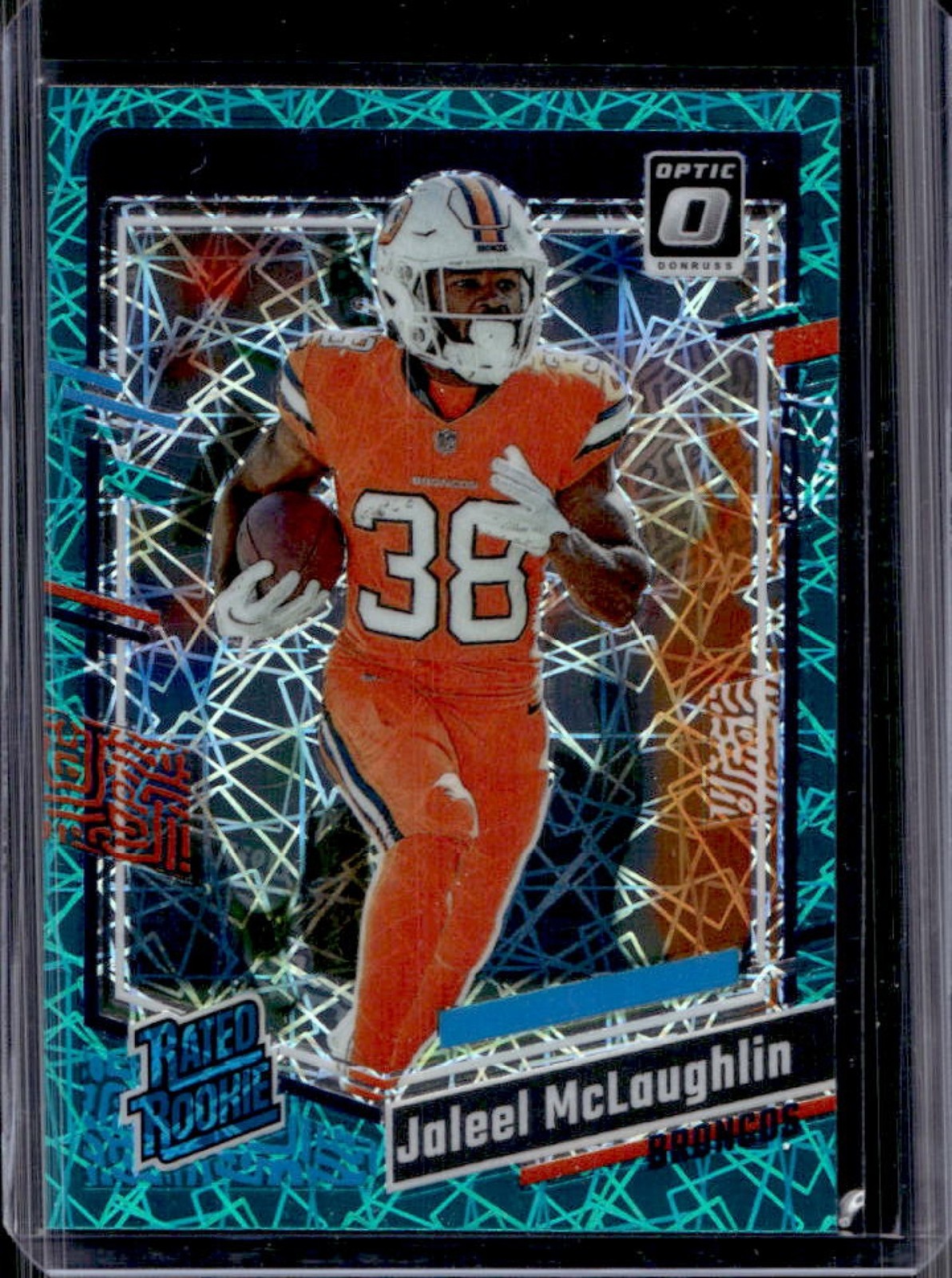 2023 Donruss Optic Jaleel McLaughlin Teal Velocity Prizm RC Rated Rookie #232