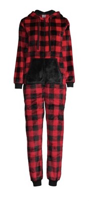 Holiday Time Womens Sleepwear Size XL (16-18) Red Plaid One Piece Pajamas  NWT