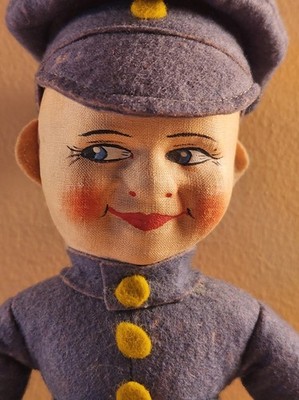 ANTIQUE CHAD VALLEY HYGIENIC TOYS ENGLAND, BOY DOLL, BOBBI, POLICEMAN, TAG