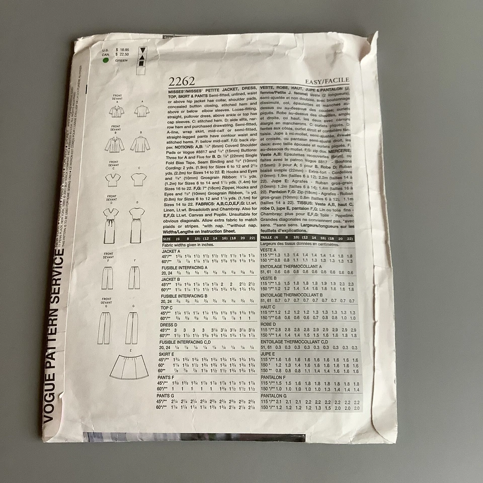 Vogue Wardrobe Pattern #2262 Misses’ Petite Size 12 14 16 Shirt Pants Dress - Image 2 of 3