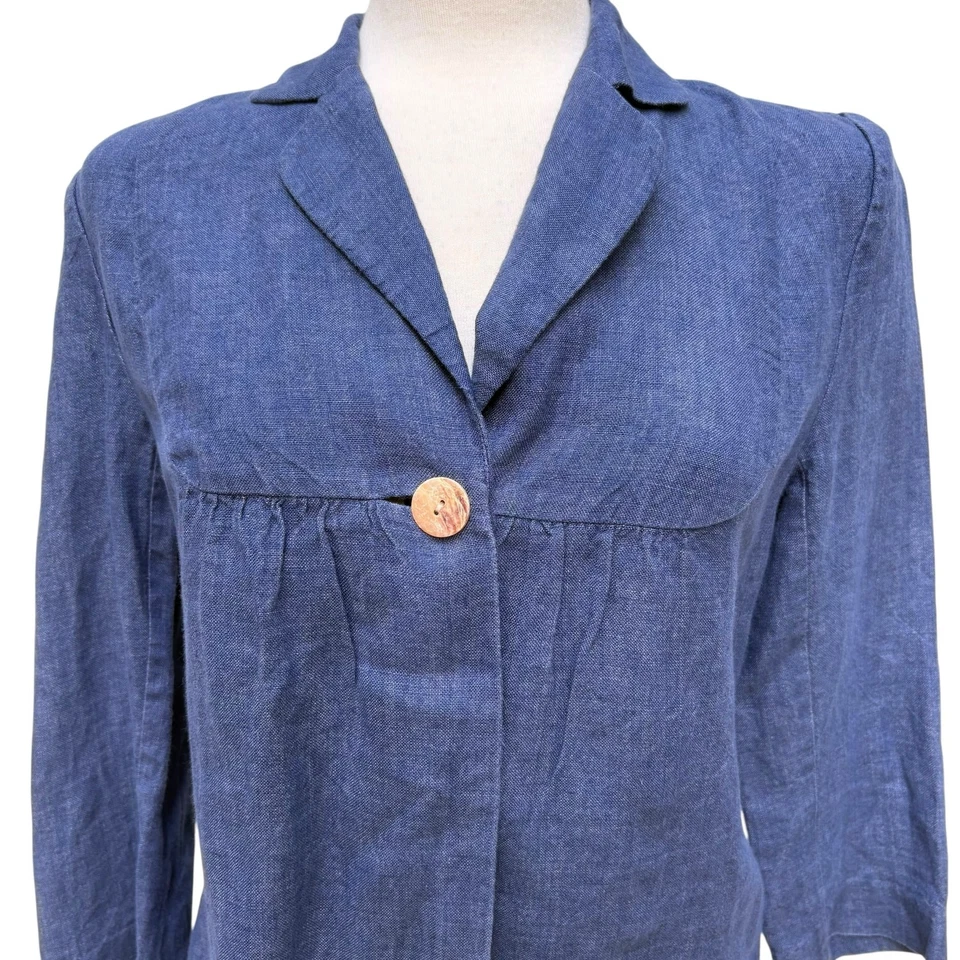Chaqueta Top Madison Studio 100% Lino Ligera Talla 6 Azul Marino Manga 3/4 Un Botón Foto 2 de 4