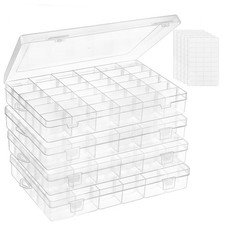 OUTUXED 4 Pack 36 Grids Plastic Bead Organizer Box with Dividers, Clear Craft Ta