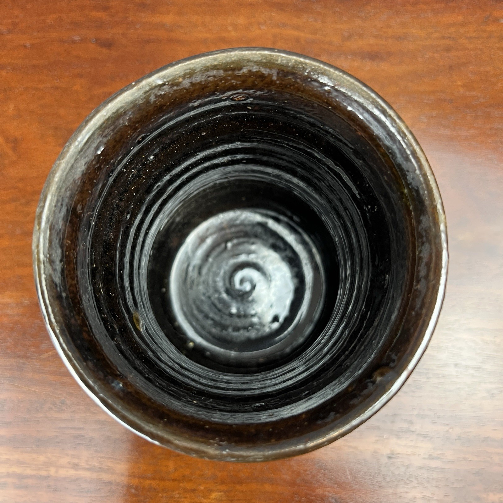 Vintage Studio Pottery Brown Drip Glaze Vase Utensil Jar Signed WL Stoneware image 4