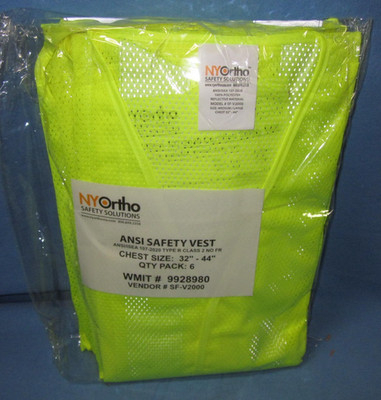 a Lot of 6 ~ NYOrtho ANSI Safety Vest ~ Chest Size 32'' to 44'' ~ Medium to Large