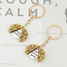 Keychain Pendant Sunflower Openable Double Sided Layer Engraved Vintage Pendant