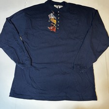 Vtg 90s Disney Store Lion King Cast Embroidered Henley Shirt Sz XL Navy Blue