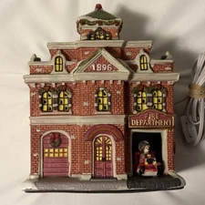 Holiday Time Christmas Village FIRE DEPARTMENT Vintage Victorian 2016 Tested