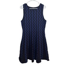 Ann Taylor Geometric Print Knit Sleeveless Fit And Flare Dress Large Navy Black