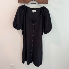 Madewell Texture & Thread Black Button Front Puff Sleeve Mini Dress XL AB305
