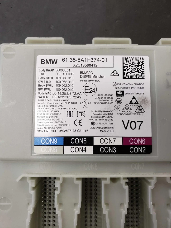 Módulo de control de carrocería BMW X4 19 20 21 (BCM); ID# 61355A1F374 Foto 2 de 4