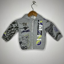 KENZO Kids Unisex 2T Full Zip Hoodie Sweatshirt Gray Cheetah Leopard Animal