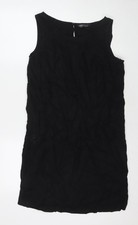 Marks and Spencer Damen Schwarz Leinen A-Linie Gr&ouml;&szlig;e 12 Rundhals Knopf