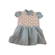 Vintage Easter party dress blue girls 4 5 6 lace embroidered flower puff sleeve