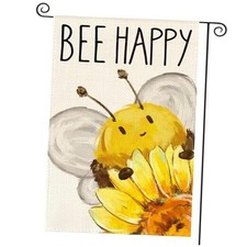 Summer Bee Happy Garden Flag 12x18 Inch Double Sided Garden Size-12 x 18"
