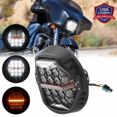 7'' Moto LED Hi/Low Headlight Amber DRL For Harley Street Glide CVO 15-23 Softail
