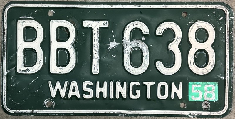 1958 1959 1960 1961 1962 Washington  License Plate 