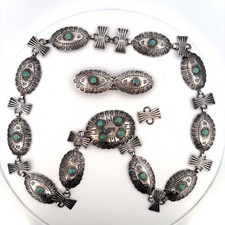 Vintage Sterling Silver 925 Turquoise Concho Belt  Hair Pin 27.5" 80.66G