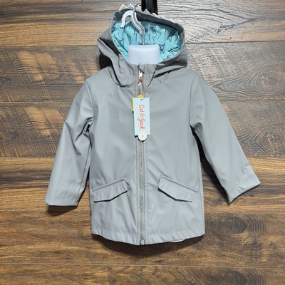 Cat & Jack 3T Shark Rain Jacket Grey Wind Water Resistant Hooded Coat Boys Kids