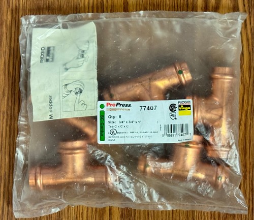 NEW 5PK Viega 77407 Copper 3/4" x 3/4" x 1" ProPress Tee C x C x C ~ Free Ship.