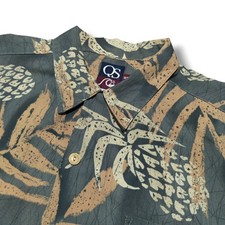 Vintage Quicksilver Shirt Mens Large Green Tan Pineapple Hawaiian Y2K USA Made