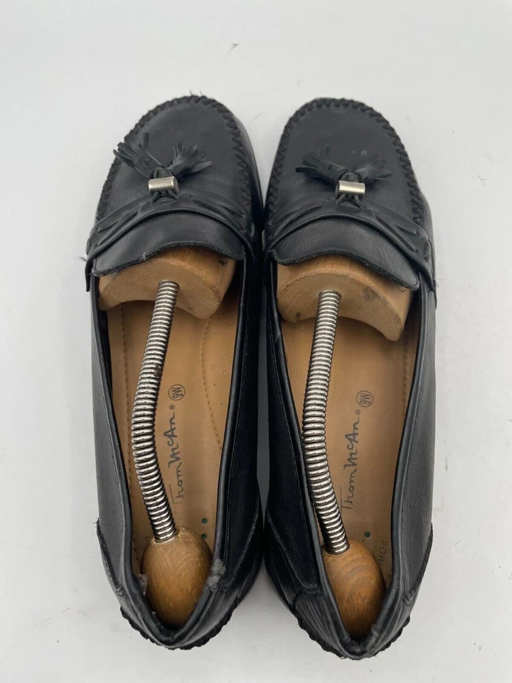 Mocasines para mujer Thom Mcan talla 9W cuero negro borlas sin cordones punta redonda Foto 4 de 4