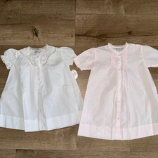 2 NWT Feltman Brothers Hand Embroidered White Pink Lace Dresses New Born NB