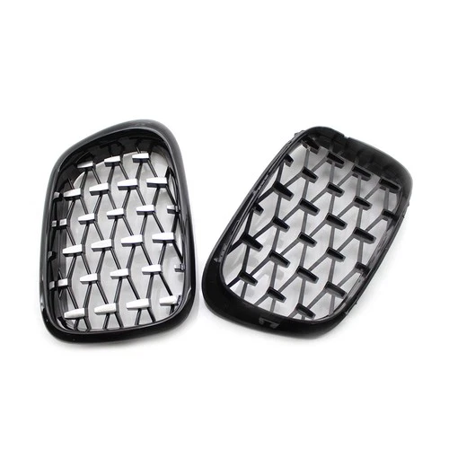For BMW 5 Series E39 M5 1999-2003 Pair Black/Chrome Front Diamond Kidney Grilles - Picture 7 of 21