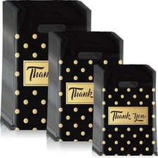 Jeyiour 300 Pcs Thank You Merchandise Bags with Handles Die Cut Polka Dots 