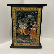 Hand Painted Black Tabletop Boho Cabinet One Shelf Four Feet India