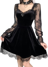 Women's Whimsigoth Velvet Lace Dress Dark Whimsical Witchy Grunge Fairy Med NWT