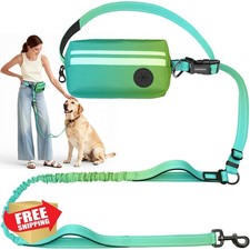 Hands Free Dog Leash Cyan Large 35-140lbs Bungee Zipper Pouch Running