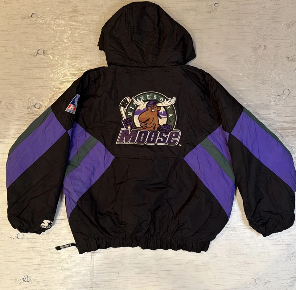 Vintage 90s Starter IHL Minnesota Moose Pullover 1/2 Zip Hockey Jacket Sz XL - Image 2 of 4