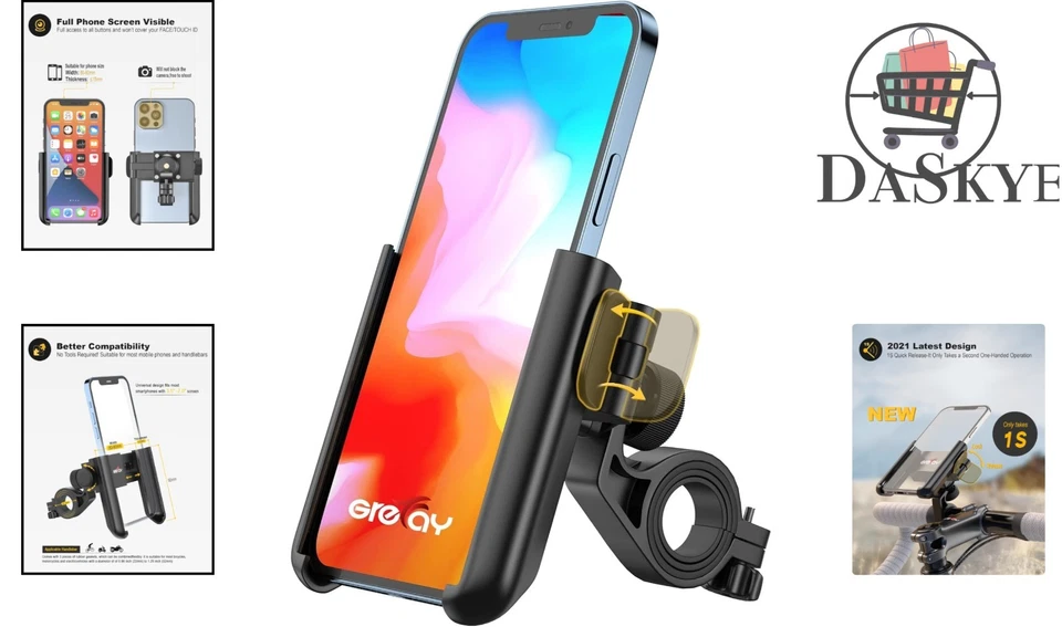 Soporte de manillar universal para teléfono inteligente operación con una mano para bicicletas y scooters Foto 2 de 4