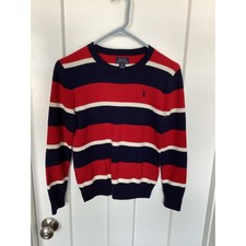 Polo Ralph Lauren Boys Pony Striped Pullover Sweater Red Blue Size Medium 10-12
