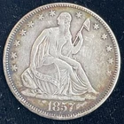 1857 P Seated Liberty Silver Half Dollar Better Grade Nice Toning
