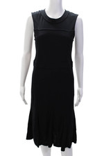 Tory Burch Womens Sleeveless Zippered Round Neck Midi Tank Dress Black Size S