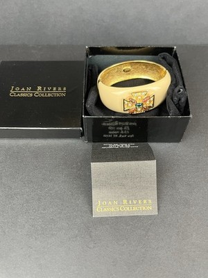 Joan Rivers Women s Ivory Enamel Hinged Cuff Bracelet Maltese Cross 7  Boxed
