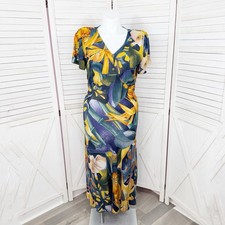 Vintage Y2K Carole Little Maxi Dress Size 14 Tropical Print Blue Multi Boho