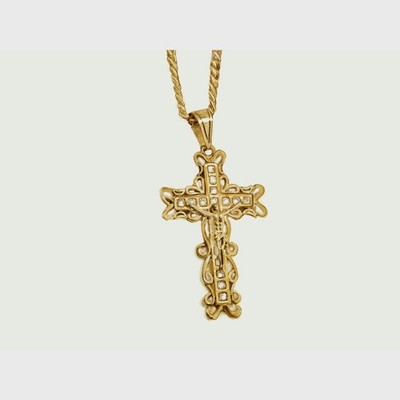 Crucifix arabesque Style CZ Pave brilliance 20'' chain Necklace 18K Gold Filled 