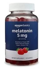 Amazon Basics Melatonin Gummies Strawberry Flavor 5 mg 120 Count (Prev Solimo)
