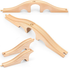 Wooden Train Track Expansion Set with Bridges and Tunnels for Kids